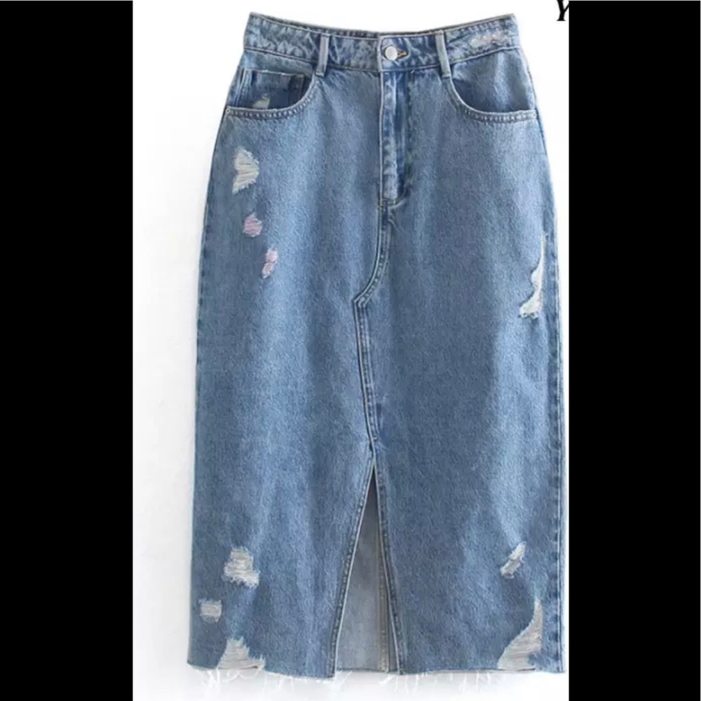 Zara denim midi skirt